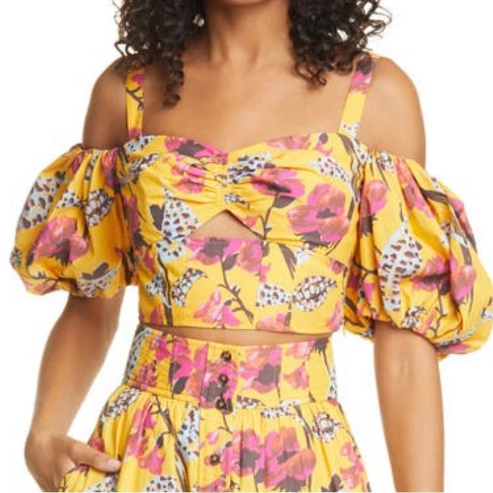 ALC Melody Cropped Cotton Blend Floral Top Yellow US 14 NWT MSRP $340